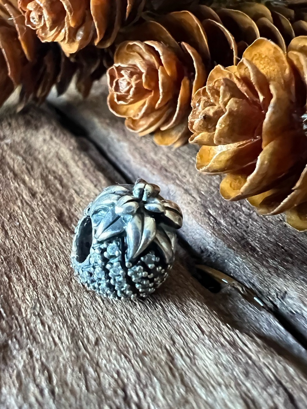 Authentic Pandora Charm Sparkling Pineapple Silver Bead Clear Zirconia Pave